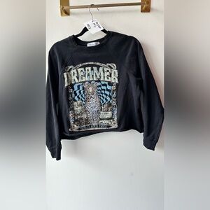 Cropped Dreamer Graphic Sweatshirt, Black, Size S | 0073